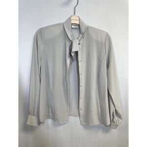 SOMMER MANN Long Sleeve Button Down Padded Shoulder Tie Neck Blouse Size 40